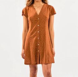 Style 1-1247406108-3471 Rip Curl Brown Size 4 Tall Height V Neck Cocktail Dress on Queenly
