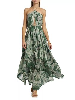 Style 1-1254469416-1901 BEATRIZ CAMACHO Green Size 6 Halter Straight Dress on Queenly