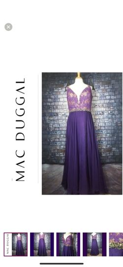 Mac Duggal Purple Size 16 Jersey Floor Length Side slit Dress on Queenly