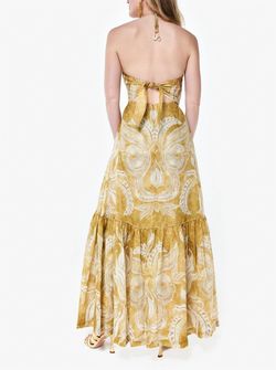 Style 1-179006966-649 BEATRIZ CAMACHO Yellow Size 2 Print Halter Straight Dress on Queenly
