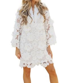 Style 1-1850261115-2901 j.marie White Size 8 Floral Tall Height Sorority Lace Cocktail Dress on Queenly