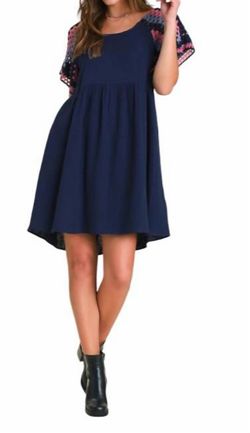 Style 1-18930879-2793 umgee Blue Size 12 Sleeves Pattern Free Shipping Navy Cocktail Dress on Queenly
