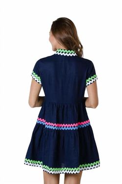 Style 1-190613749-3236 SAIL to SABLE Blue Size 4 Tall Height Mini High Neck Sorority Navy Cocktail Dress on Queenly