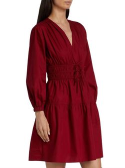 Style 1-1914809709-649 Derek Lam 10 Crosby Red Size 2 Free Shipping Flare V Neck Cocktail Dress on Queenly