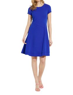 Style 1-212139941-238 Joseph Ribkoff Blue Size 12 1-212139941-238 Sleeves Pockets Flare Polyester Cocktail Dress on Queenly