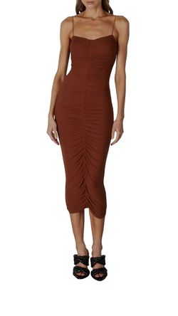 Style 1-2248206696-3011 Enza Costa Brown Size 8 Silk Tall Height Cocktail Dress on Queenly