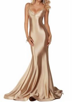 Style 1-2267951157-98 ALYCE PARIS Gold Size 10 Satin Floor Length V Neck Prom Mermaid Dress on Queenly