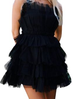 Style 1-2413529942-2696 STORIA Black Size 12 Wednesday Plus Size Tulle Free Shipping Cocktail Dress on Queenly