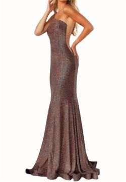 Style 1-2473845579-2168 JOVANI Gold Size 8 Sheer One Shoulder Mermaid Dress on Queenly