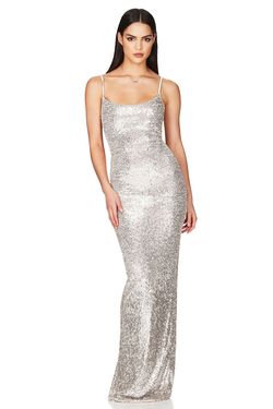 Style NMA2013 Nookie Silver Size 00 Sequined Custom Side slit Dress on Queenly