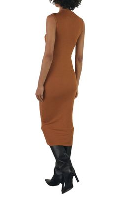 Style 1-2575224518-3011 Enza Costa Brown Size 8 Silk Free Shipping High Neck Cocktail Dress on Queenly
