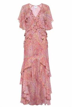 Style 1-2580124482-2901 Misa Los Angeles Pink Size 8 Free Shipping V Neck Sleeves Straight Dress on Queenly