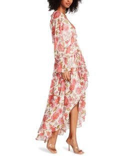 Style 1-2669158434-2901 STEVE MADDEN Pink Size 8 Floral Ruffles Side slit Dress on Queenly
