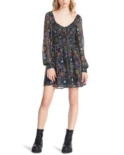 Style 1-2846617451-2696 STEVE MADDEN Black Size 12 Floral Long Sleeve Cocktail Dress on Queenly