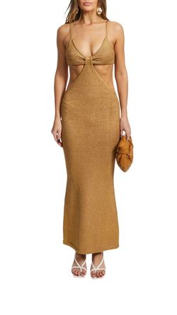 Style 1-3107398126-3011 cult gaia Gold Size 8 Backless Tall Height Polyester Straight Dress on Queenly