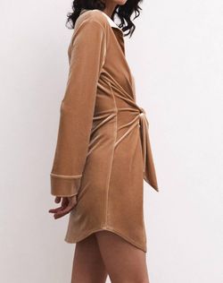 Style 1-327117898-2696 Z Supply Brown Size 12 Long Sleeve Velvet High Neck Cocktail Dress on Queenly