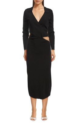 Style 1-3298838276-3011 cult gaia Black Size 8 V Neck High Neck Long Sleeve Cocktail Dress on Queenly