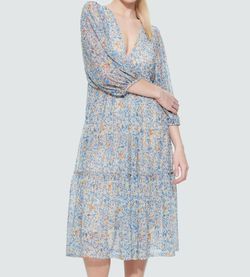 Style 1-3435994149-2793 Dex Blue Size 12 Sleeves Sheer V Neck Cocktail Dress on Queenly
