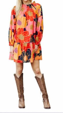 Style 1-3541926575-2901 j.marie Orange Size 8 Floral Long Sleeve Mini Cocktail Dress on Queenly