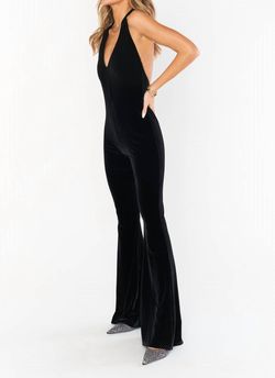 Style 1-3649422741-3236 Show Me Your Mumu Black Size 4 Polyester Halter Velvet Jumpsuit Dress on Queenly