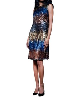 Style 1-3711095385-5 EVA FRANCO Blue Size 0 Polyester Sorority Sequined Sorority Rush Cocktail Dress on Queenly