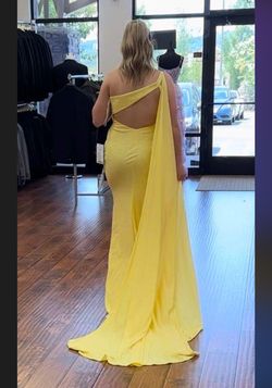 Sherri Hill Yellow Size 6 Cape One Shoulder Side slit Dress on Queenly