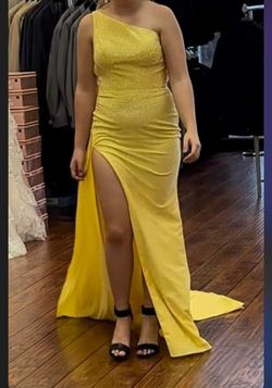 Sherri Hill Yellow Size 6 Tall Height One Shoulder Side slit Dress on Queenly