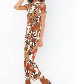 Style 1-3742144739-2901 Show Me Your Mumu Brown Size 8 Floral Tall Height Jersey Jumpsuit Dress on Queenly