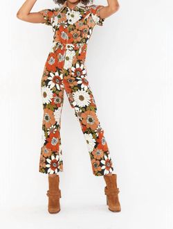 Style 1-3742144739-2901 Show Me Your Mumu Brown Size 8 Jewelled Pockets Jersey Floral Jumpsuit Dress on Queenly