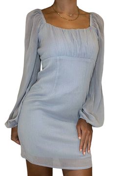 Style 1-3749628327-2696 Sadie & Sage Blue Size 12 Sheer Sleeves Cocktail Dress on Queenly