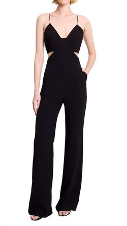 Style 1-3774718631-3351 A.L.C. Black Size 2 Cut Out Floor Length Jumpsuit Dress on Queenly