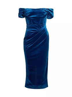 Style 1-3777574115-3011 line and dot Blue Size 8 Velvet Corset Polyester Cocktail Dress on Queenly