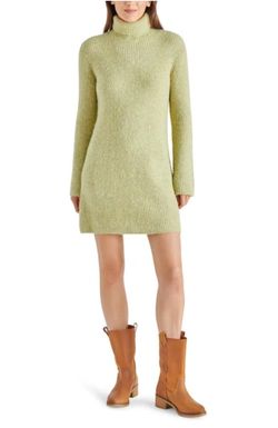 Style 1-3812394341-2696 STEVE MADDEN Green Size 12 Tall Height High Neck Polyester Bell Sleeves Cocktail Dress on Queenly