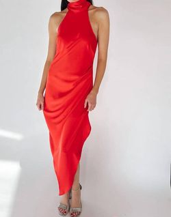 Style 1-3832195609-2901 LUCY PARIS Red Size 8 Tall Height Military Floor Length Halter Straight Dress on Queenly