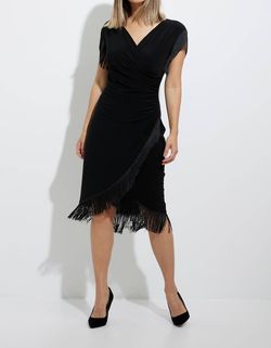 Style 1-3868794316-2168 Joseph Ribkoff Black Size 8 Spandex Fringe Cocktail Dress on Queenly