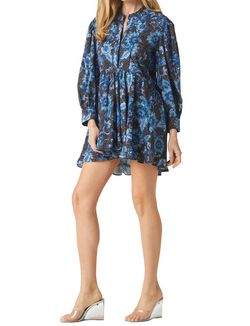 Style 1-3901303792-2901 Misa Los Angeles Blue Size 8 Sorority Rush Mini High Neck Print High Low Cocktail Dress on Queenly