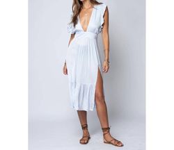 Style 1-3932671313-3011 Stillwater Blue Size 8 Silk Fitted Side Slit Cocktail Dress on Queenly