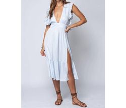 Style 1-3932671313-3011 Stillwater Blue Size 8 Tall Height Plunge Cocktail Dress on Queenly