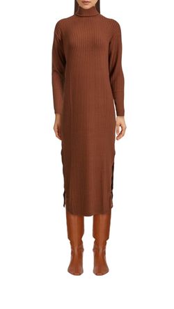 Style 1-4212635458-3011 Enza Costa Brown Size 8 Floor Length Jersey Side Slit Tall Height Straight Dress on Queenly