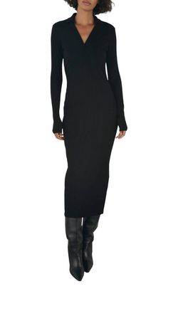 Style 1-4224137029-3471 Enza Costa Black Size 4 Military Long Sleeve Straight Dress on Queenly