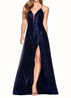 Style 1-4235753500-397 FAVIANA Blue Size 14 Black Tie Free Shipping Side slit Dress on Queenly