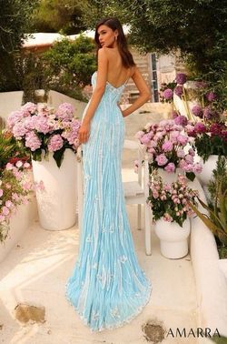 Style 94016 Amarra Blue Size 6 Pageant Prom One Shoulder Black Tie Floor Length Side slit Dress on Queenly