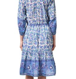 Style 1-436391957-2791 BELL Blue Size 12 Floral Silk Sleeves Cocktail Dress on Queenly
