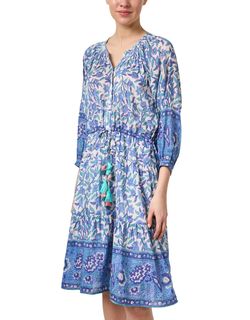 Style 1-436391957-2791 BELL Blue Size 12 Sleeves Print Floral Cocktail Dress on Queenly