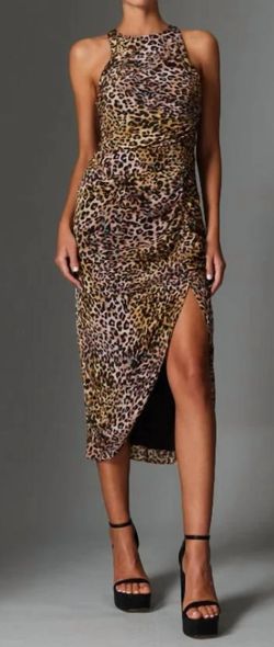 Style 1-44735237-3236 GILNER FARRAR Brown Size 4 Print Side Slit Tall Height Cocktail Dress on Queenly