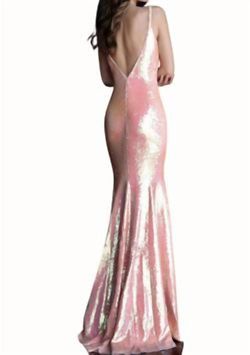 Style 1-757177005-649 JOVANI Pink Size 2 Military V Neck Coral Sequined Mermaid Dress on Queenly