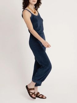 Style 1-935038683-3471 Suzie Kondi Blue Size 4 Navy Floor Length Polyester Jumpsuit Dress on Queenly
