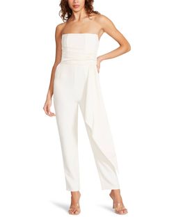 Style 1-991054317-2901 STEVE MADDEN White Size 8 Strapless Jewelled Bridal Shower Belt Jumpsuit Dress on Queenly