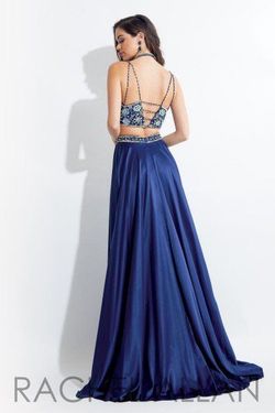 Style 6083 Rachel Allan Blue Size 4 Jersey Floral Satin A-line Dress on Queenly