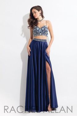 Style 6083 Rachel Allan Blue Size 4 Satin Two Piece Sweetheart Floor Length A-line Dress on Queenly